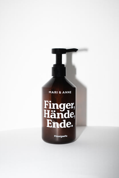 FINGER, HÄNDE, ENDE. — Handseife Glasflasche + Nachschub
